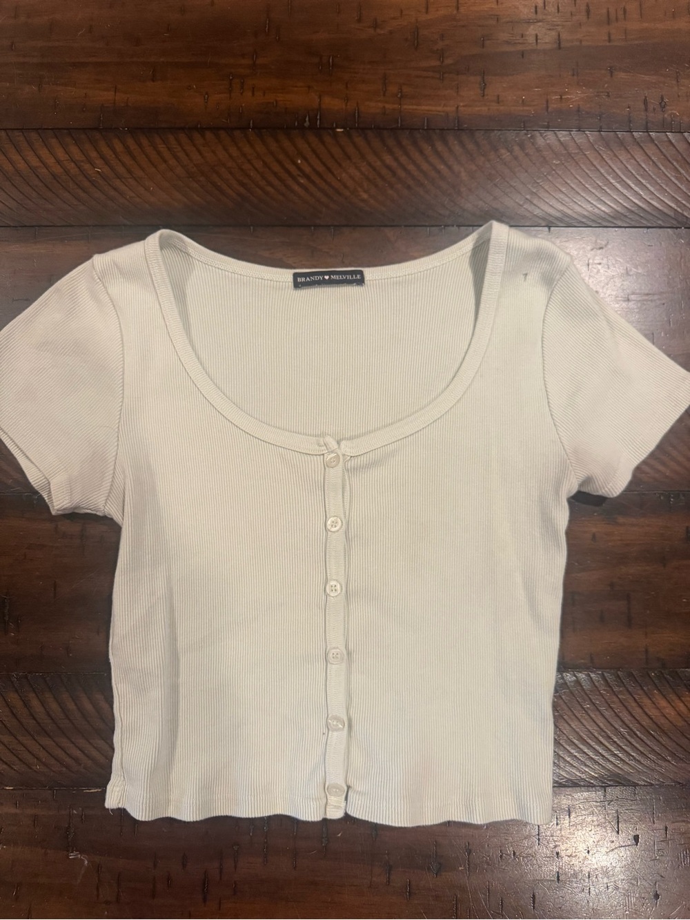 Brandy Melville Cream Ribbed Button-Front Crop Tee
